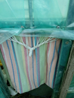 zdj. archiwalne 2020 r. osoba bezdomna na jednej z działek ROD im. W. Sikorskiego w Gdyni